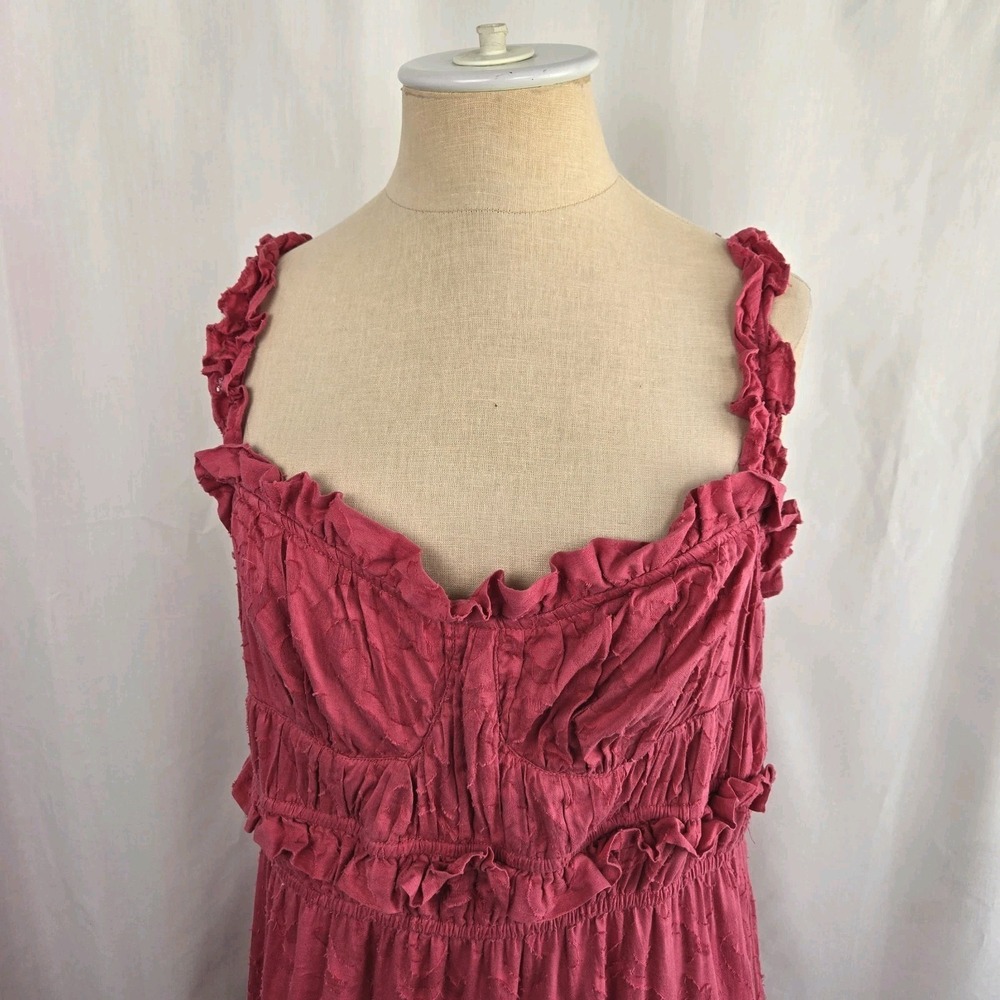 Anthropologie Hot Pink Tiered Ruffle Maxi Dress Size XL Cotton Euro Summer Boho - Picture 3 of 12